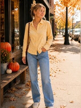 Talbots Petites Yellow Button Front Collared Blouse Preppy Cottagecore Top